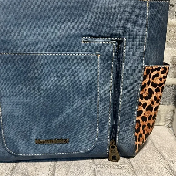 Montana West Embroidered Floral Leopard Concealed Carry Tote bag - Picture 5 of 8